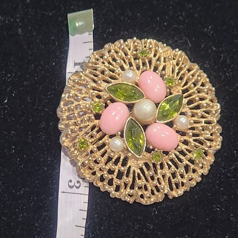 Vintage Sarah Coventry Brooch Green Rhinestone Pink Egg Fashion Splendor‎ Pin - Picture 5 of 6
